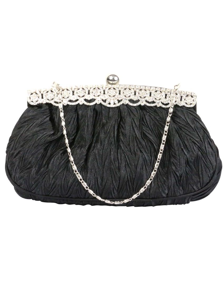 Rhinestone Decor Chain Ruched Bag