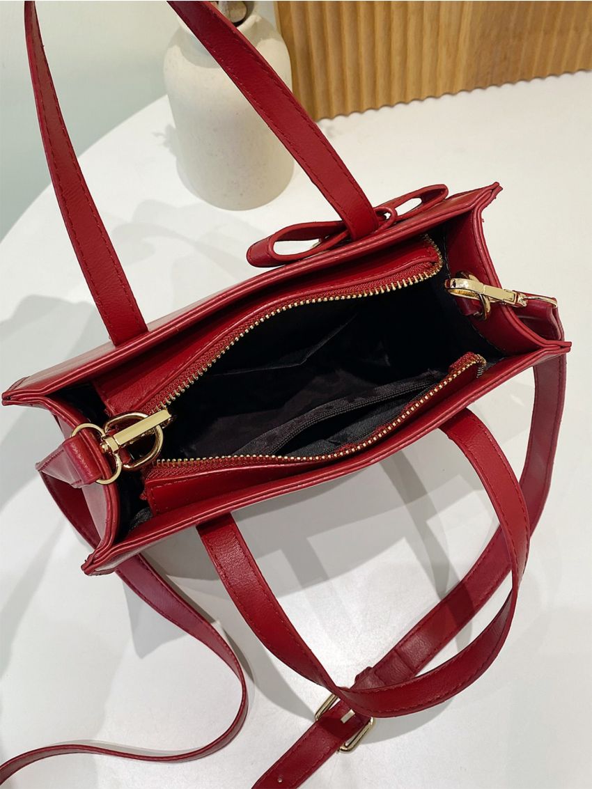 Letter Graphic Bow Decor Square Bag