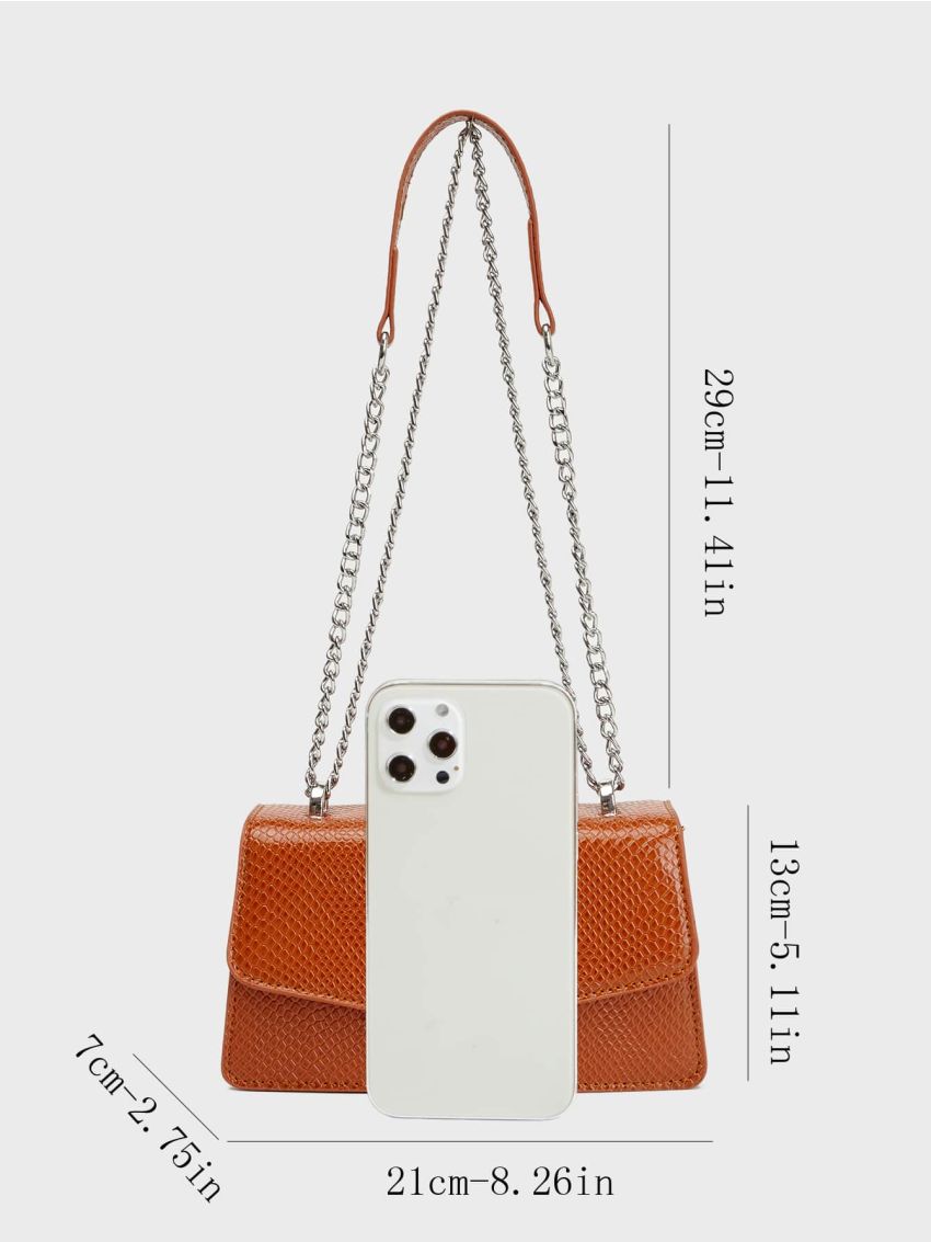 Snakeskin Embossed Twist Lock Flap Chain Square Bag
