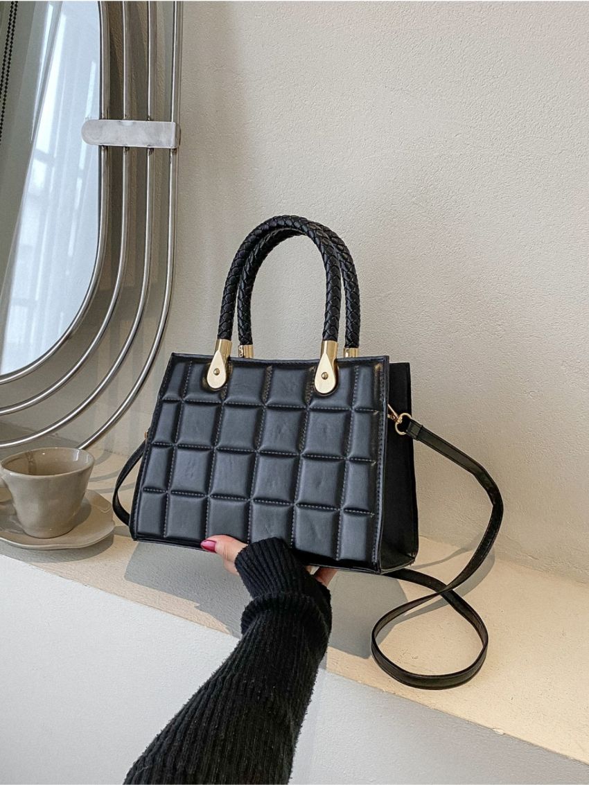 Quilted Detail Double Handle Square Bag