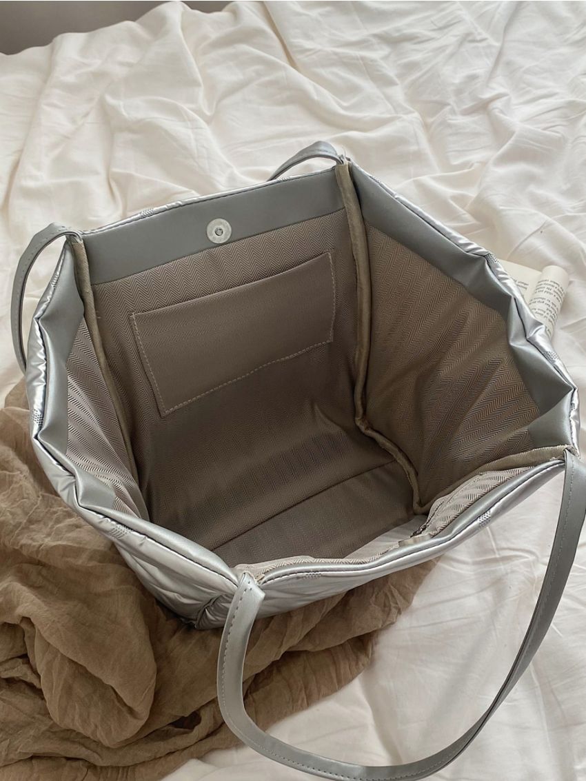 Metallic Quilted Shoulder Tote Bag