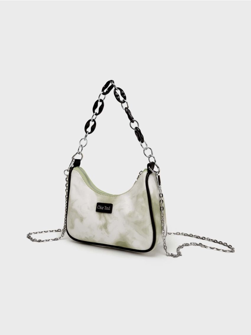 Tie Dye Letter Patch & Chain Decor Hobo Bag