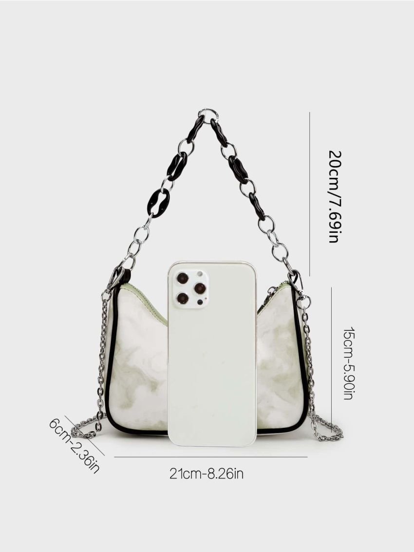 Tie Dye Letter Patch & Chain Decor Hobo Bag