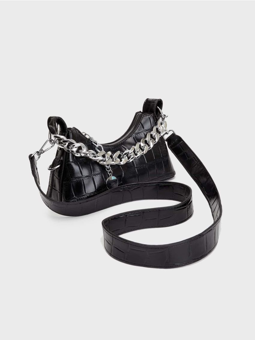 Crocodile Embossed Chain Decor Hobo Bag