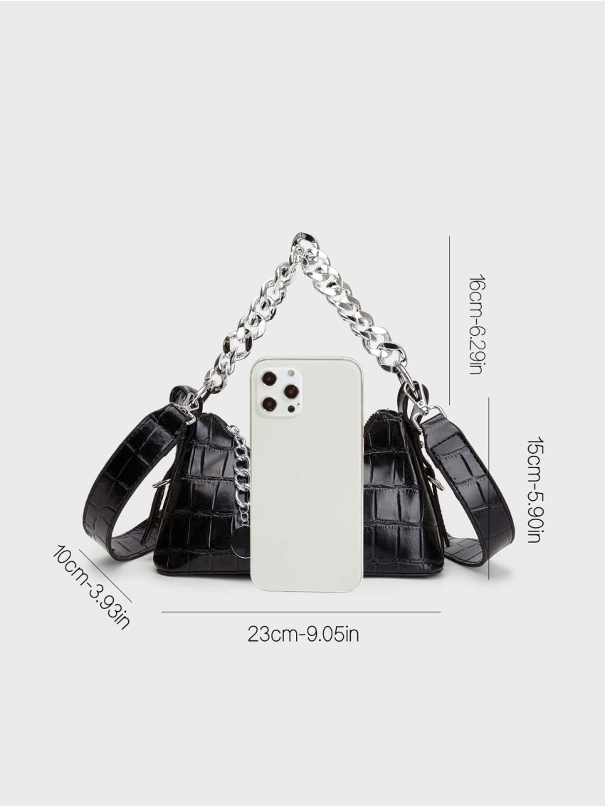 Crocodile Embossed Chain Decor Hobo Bag