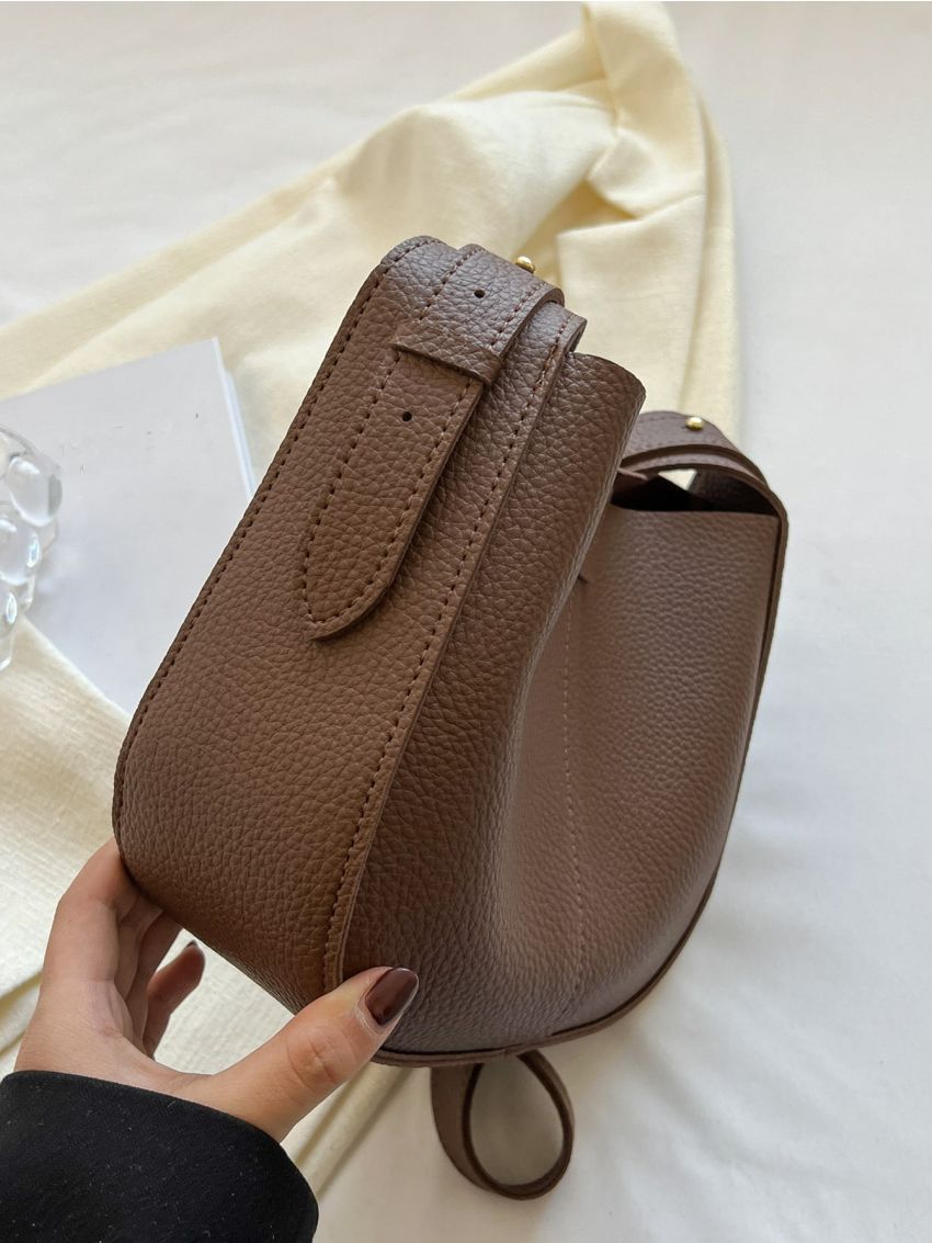 Litchi Embossed Bucket Bag With Inner Pouch