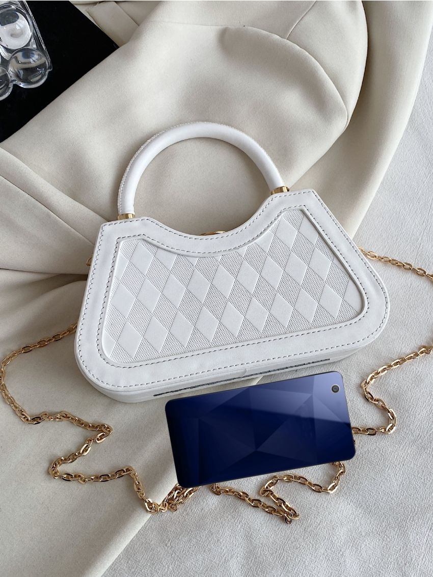 Geometric Embossed Chain Satchel Bag