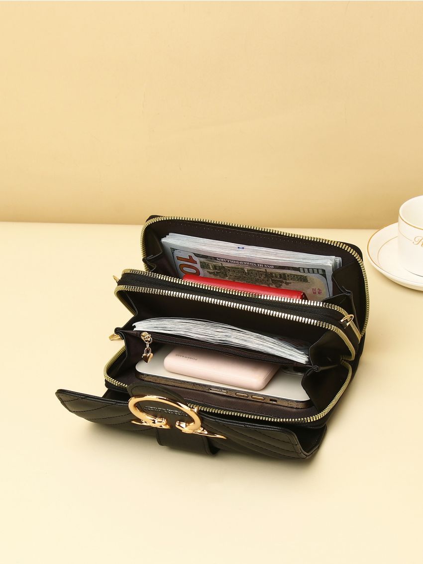 Letter Graphic Chevron Detail Elk Decor Flap Phone Wallet