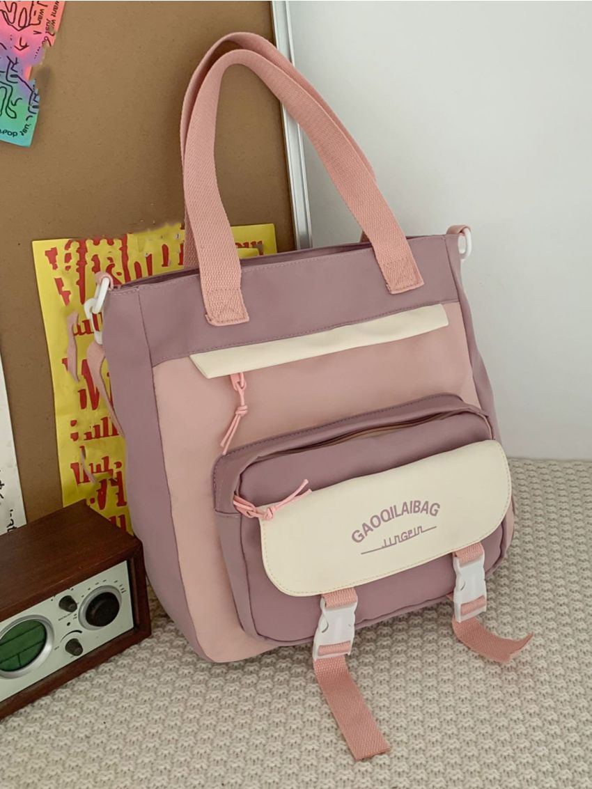 Letter Graphic Release Buckle Decor Shopper Bag