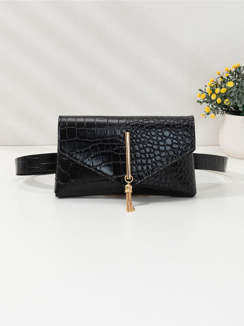 Mini Crocodile Embossed Tassel Decor Belt Bag