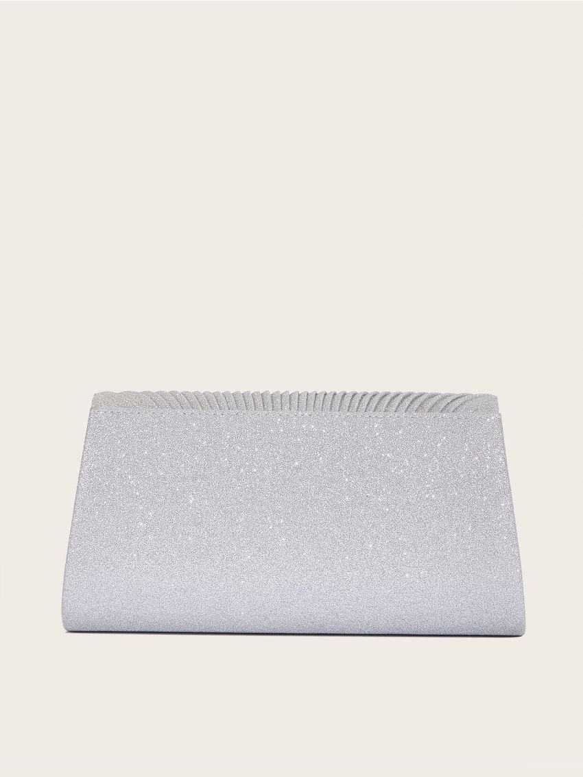 Ruched Detail Glitter Chain Flap Messenger Bag