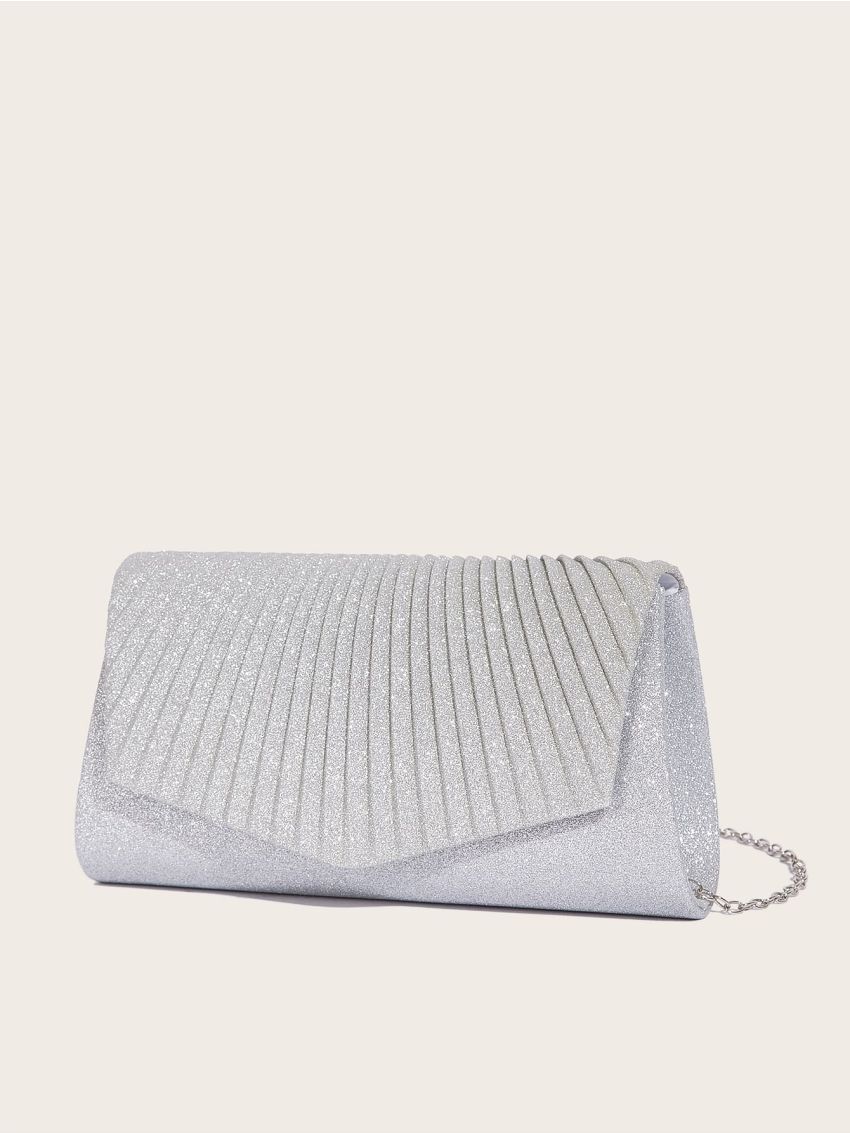 Ruched Detail Glitter Chain Flap Messenger Bag