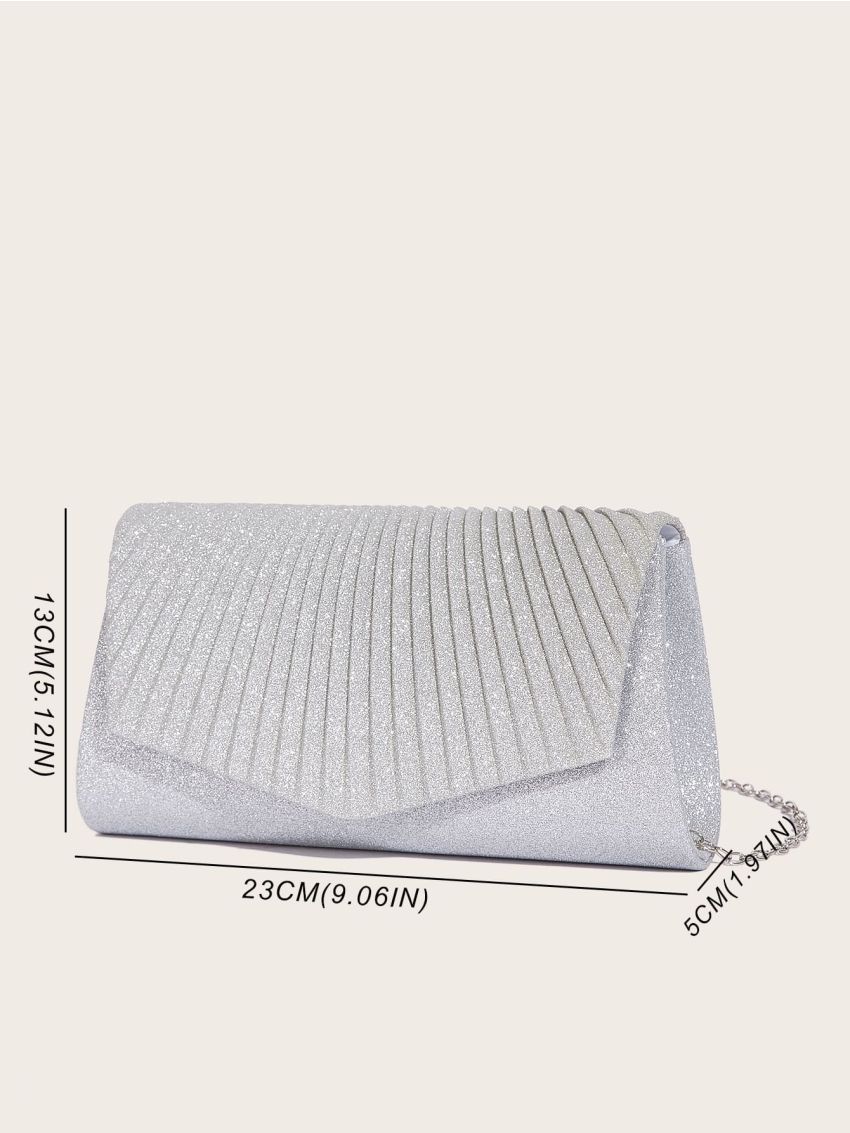 Ruched Detail Glitter Chain Flap Messenger Bag