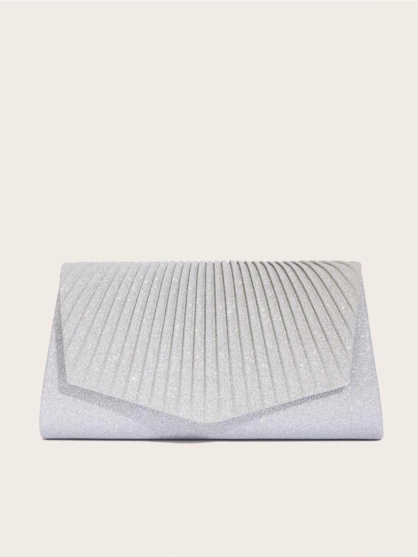 Ruched Detail Glitter Chain Flap Messenger Bag