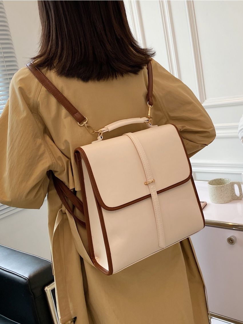 Contrast Binding Flap Backpack