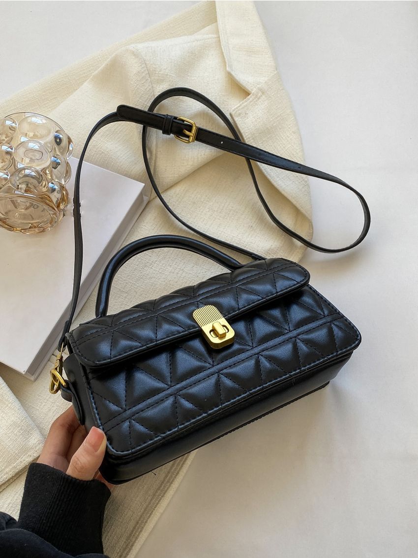 Quilted Flap Square Bag With Bag Charm