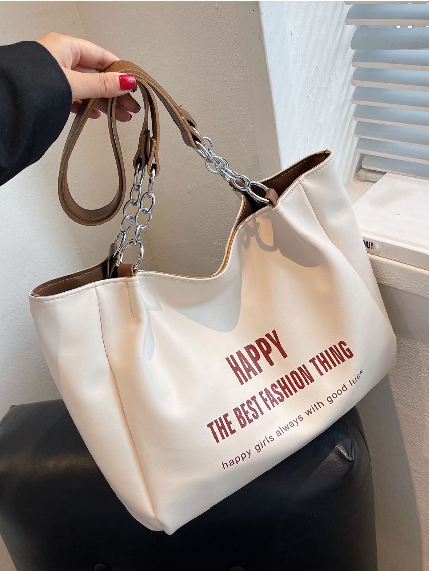 Letter Graphic Shoulder Tote Bag