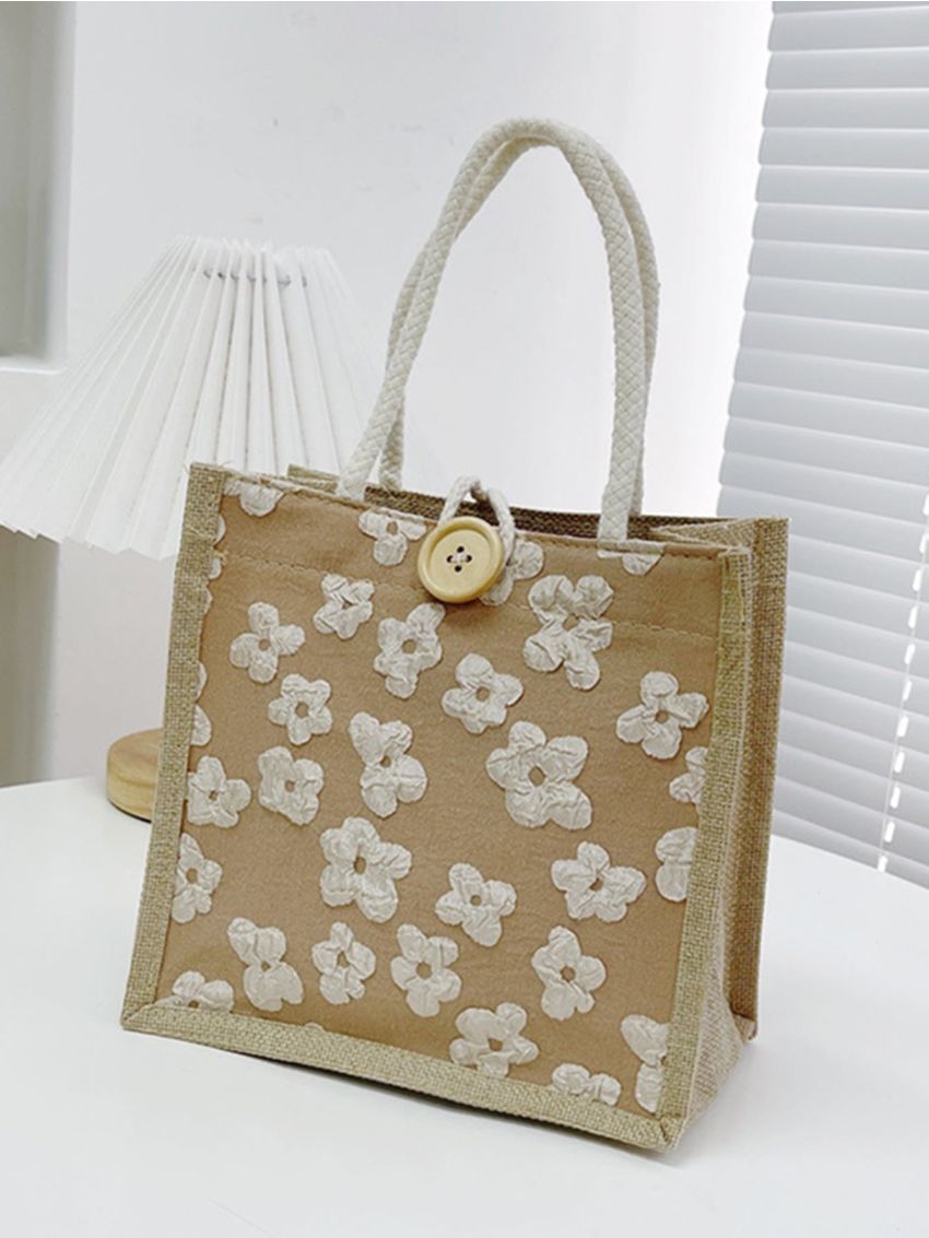 Mini Floral Pattern Button Decor Square Bag