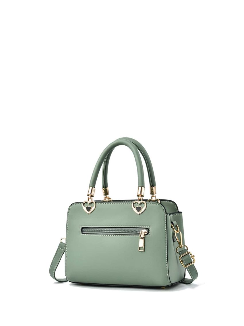 Elegant Floral Pattern Embroidered Square Handbag, Women's Fashion Artificial Leather Shoulder Bag, Trendy Double Handle Purse With Bag Charm, Elegant For Office & Work