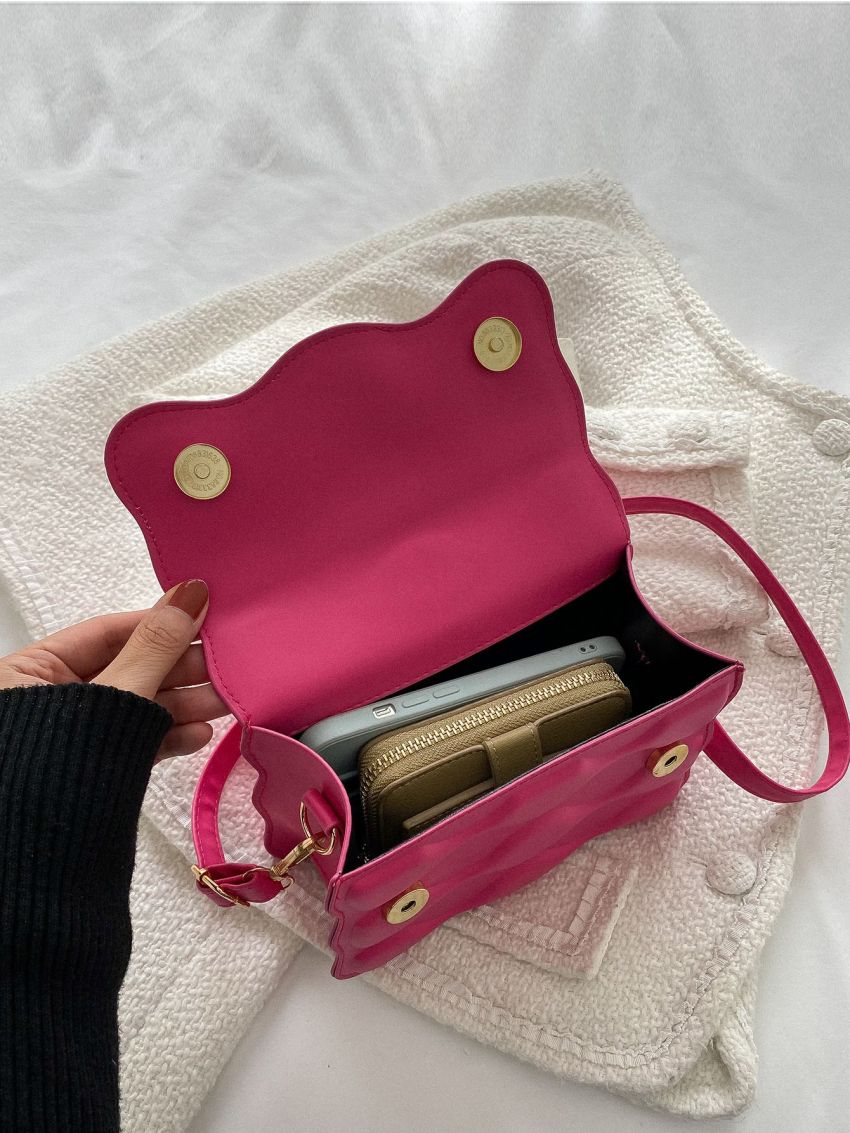 Mini Geometric Embossed Neon Pink Flap Novelty Bag