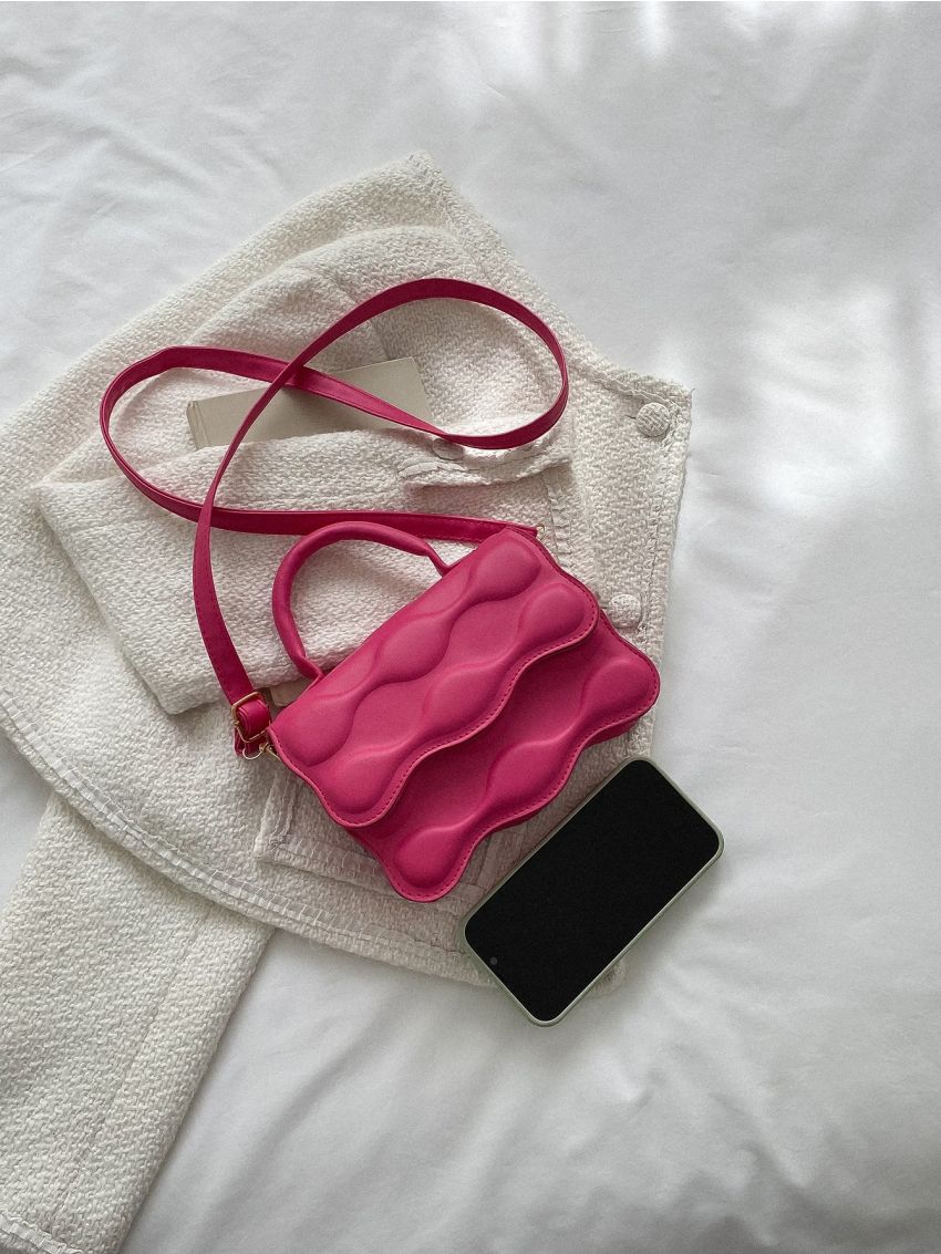 Mini Geometric Embossed Neon Pink Flap Novelty Bag