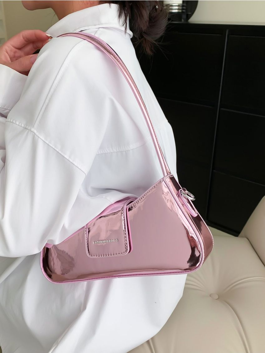 Metallic Letter Graphic Baguette Bag