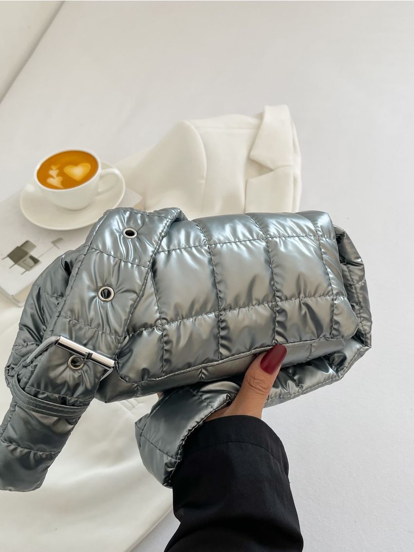 Quilted Detail Flap Square Bag