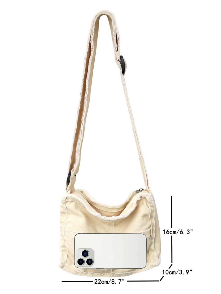 Raw Hem Detail Canvas Hobo Bag