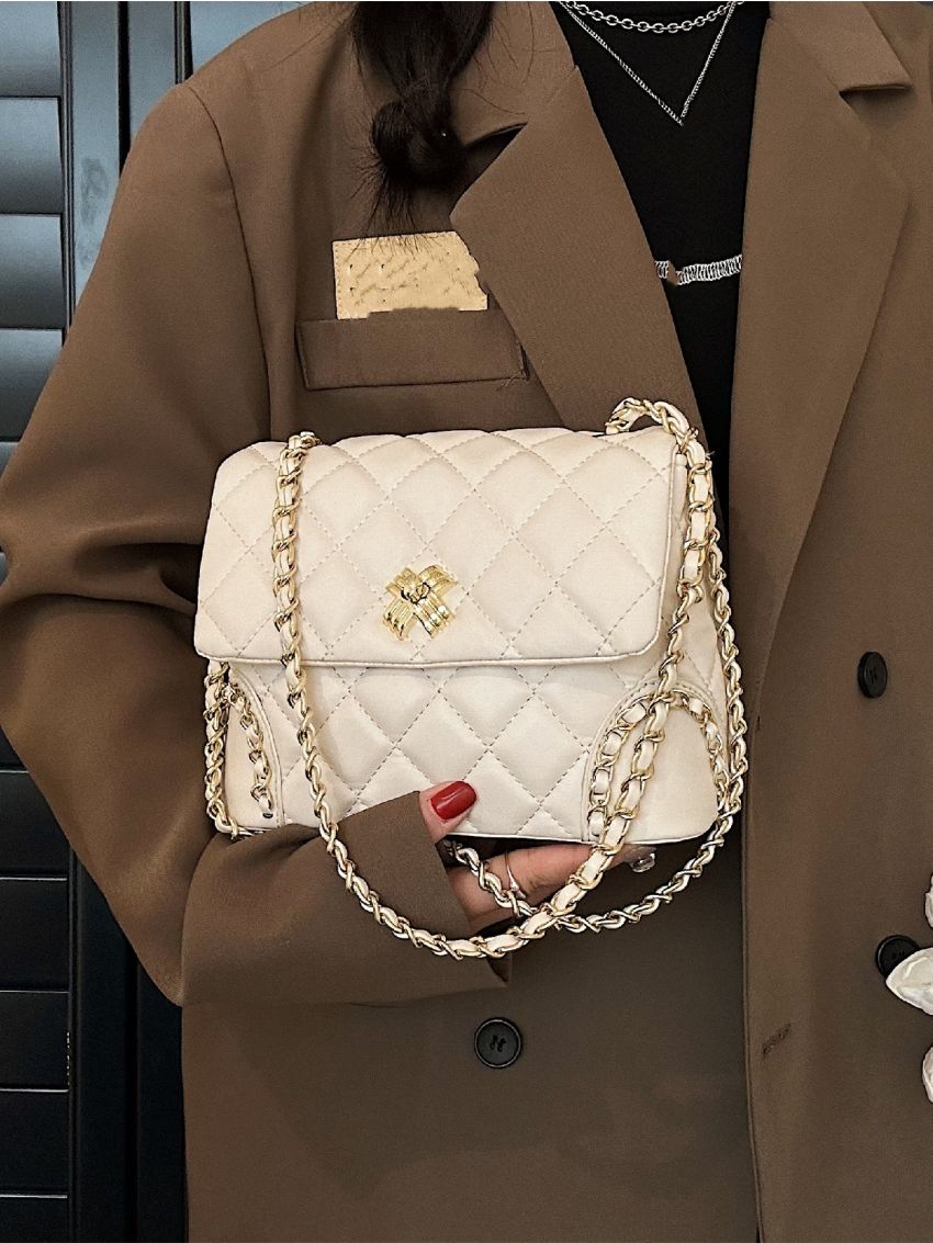 Mini Quilted Pattern Chain Decor Square Bag