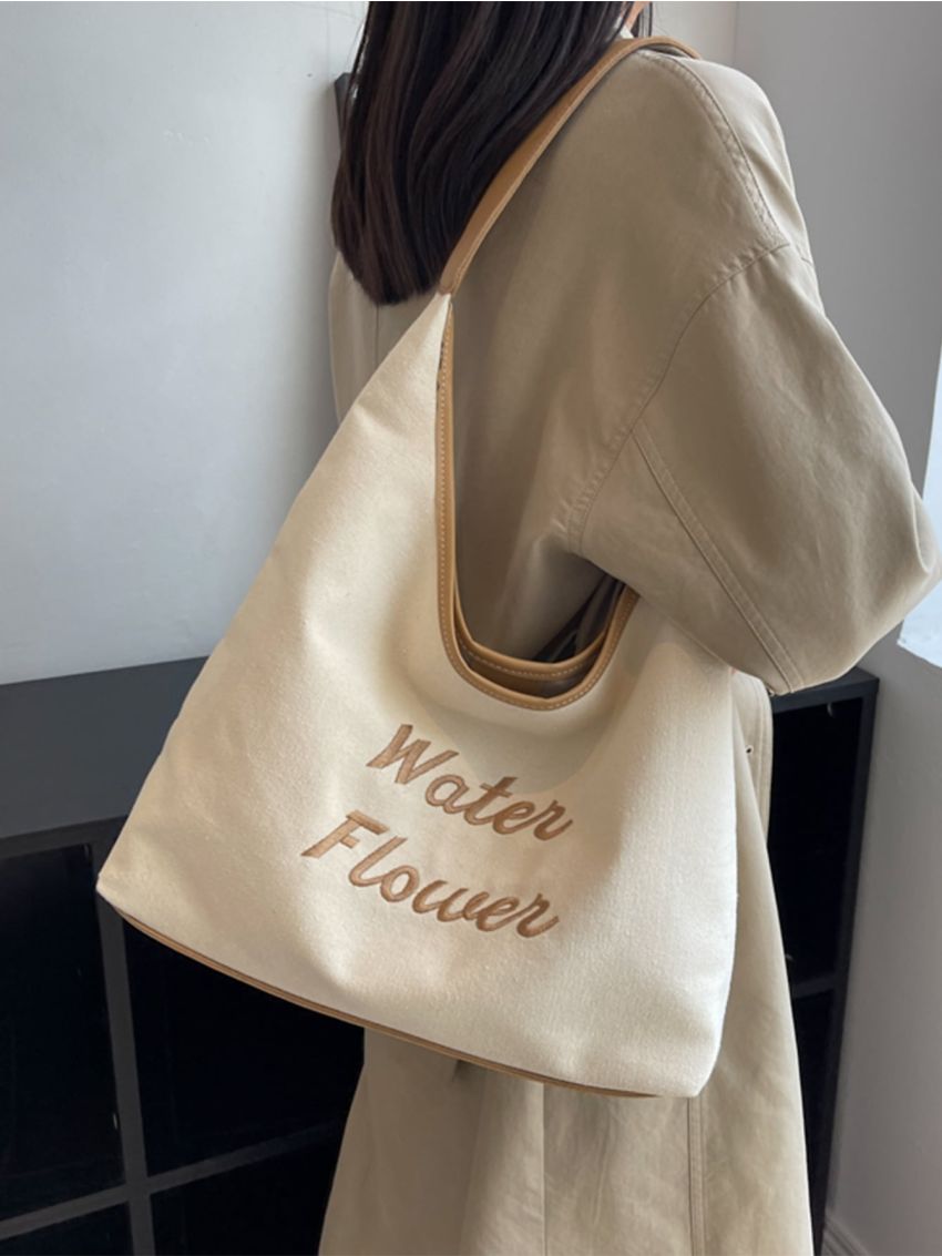 Letter Embroidered Hobo Bag
