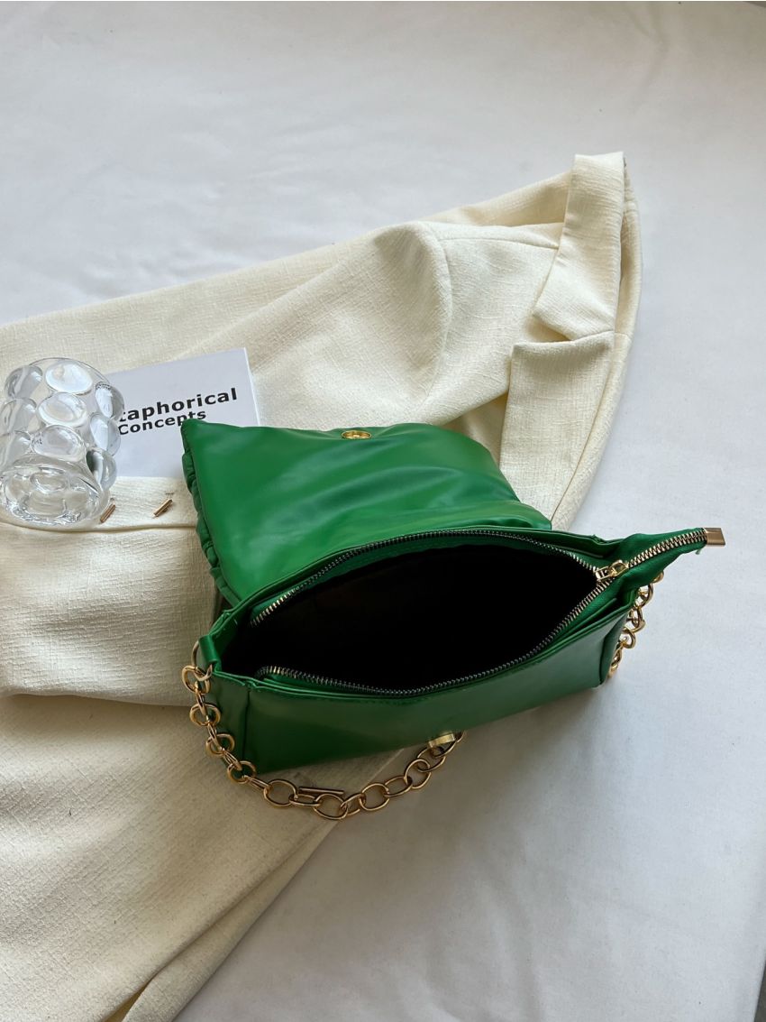 Quilted Pattern Ruched Detail Chain Ruched Bag