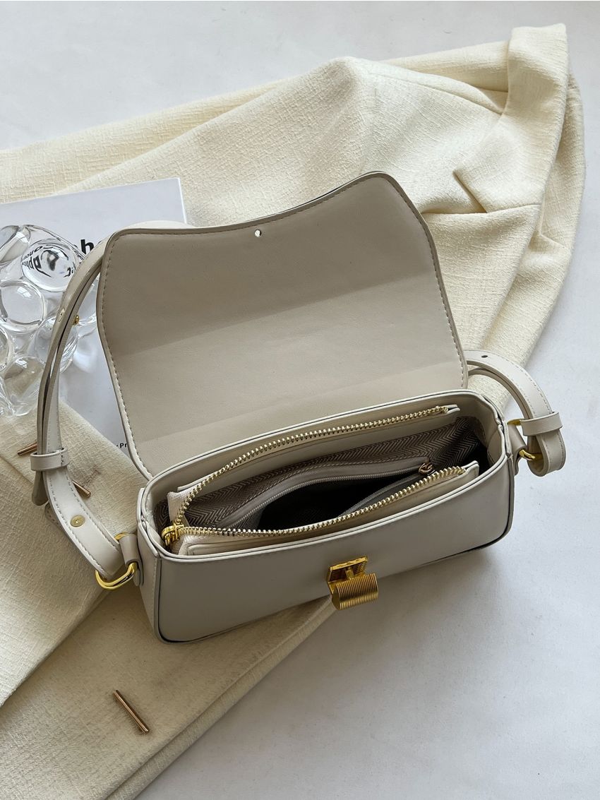 Metal Lock Flap Baguette Bag