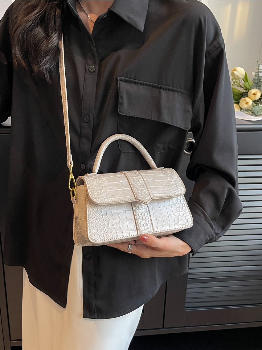 Crocodile Embossed Flap Square Bag