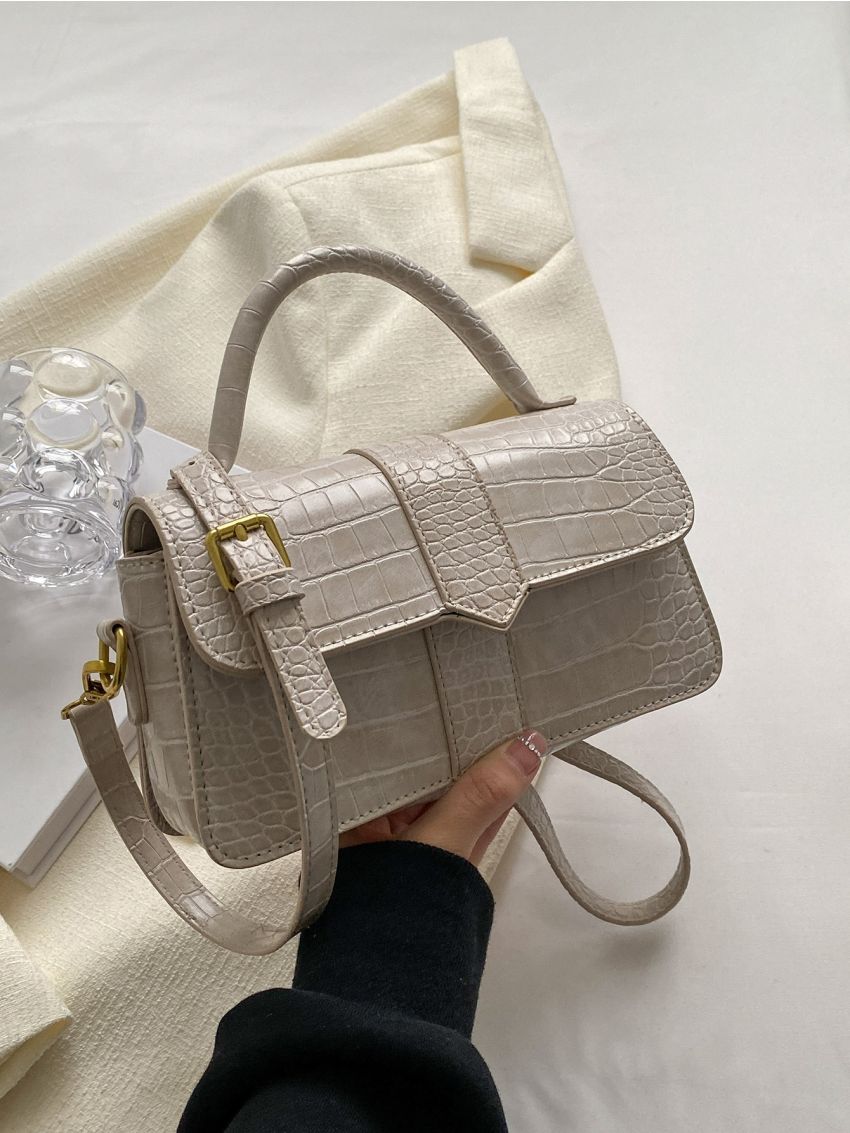 Crocodile Embossed Flap Square Bag