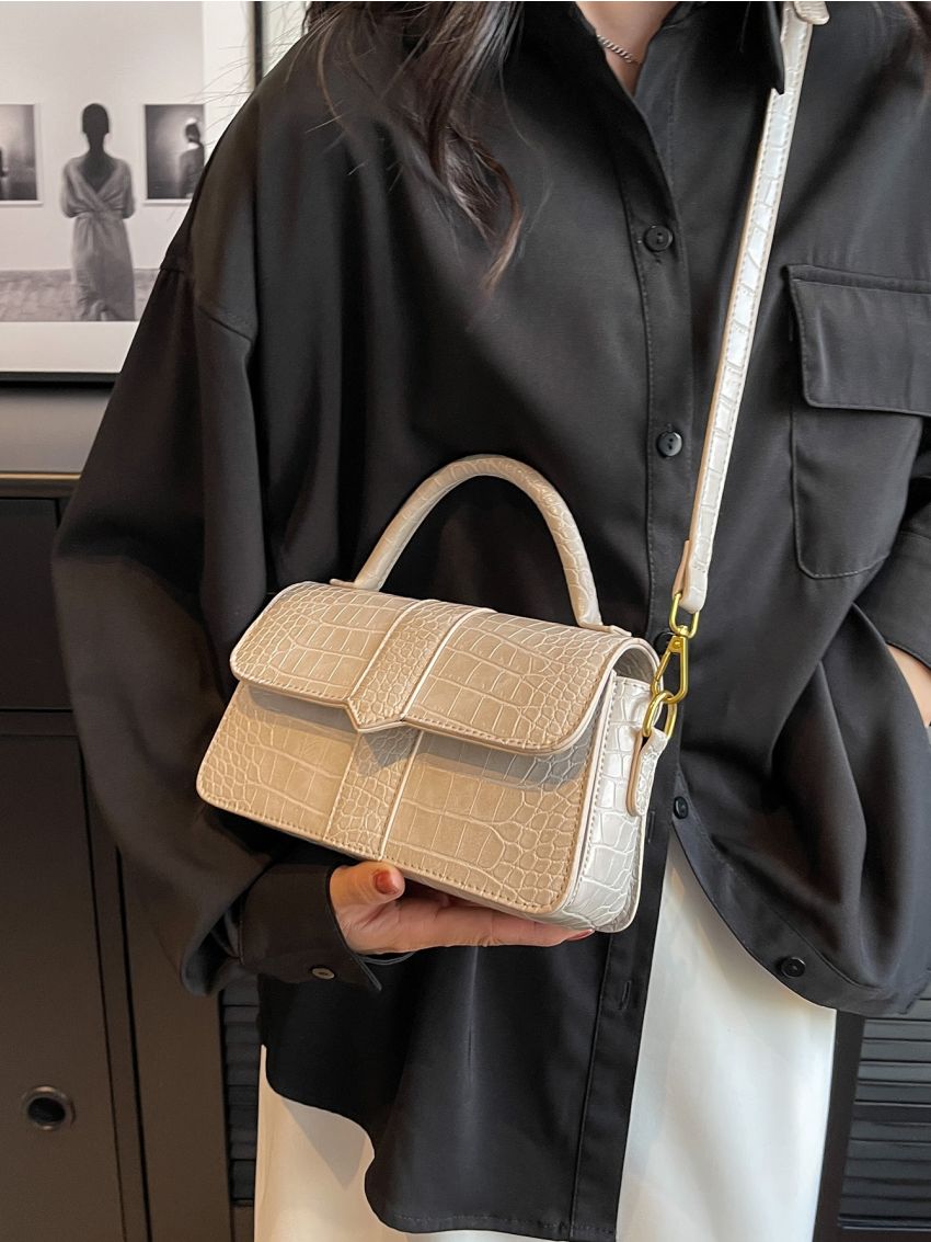 Crocodile Embossed Flap Square Bag