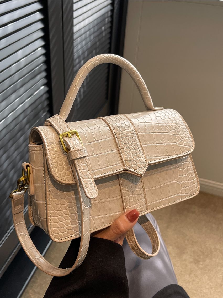 Crocodile Embossed Flap Square Bag