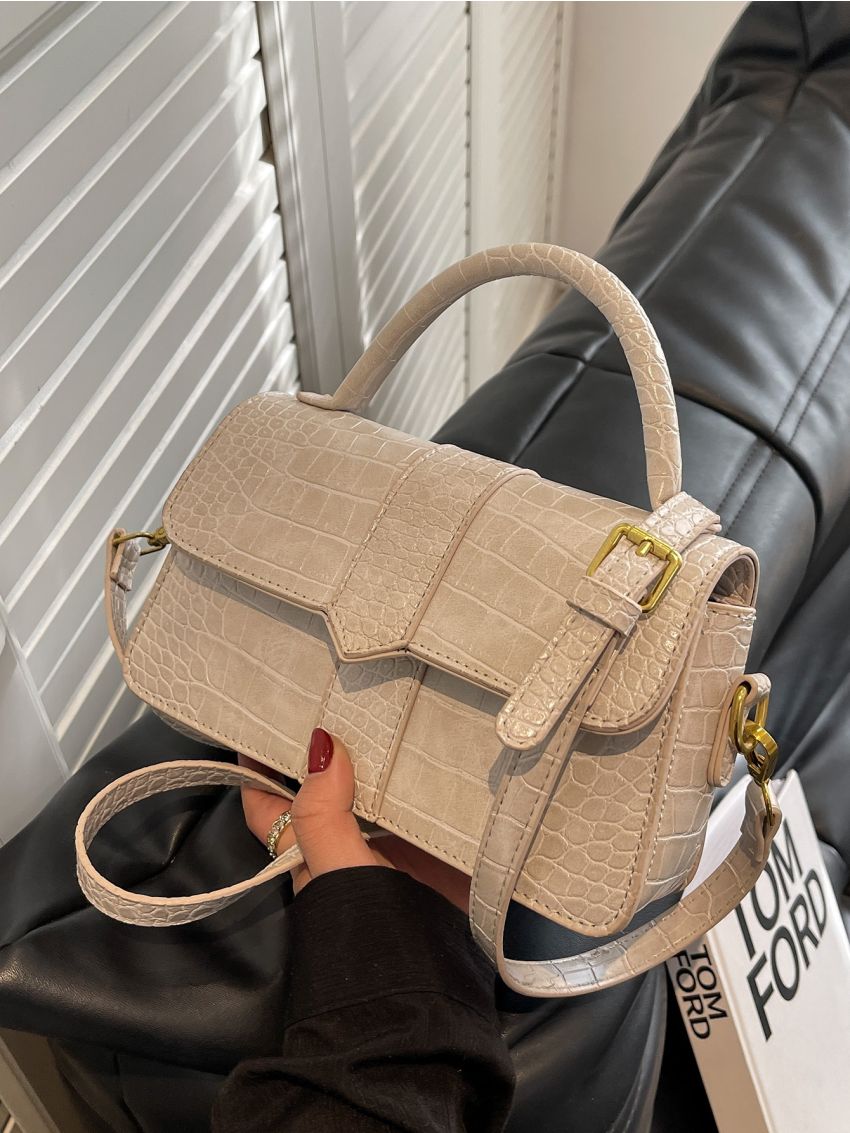 Crocodile Embossed Flap Square Bag