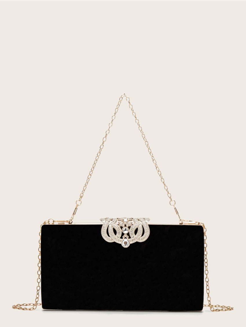 Rhinestone Decor Chain Box Bag
