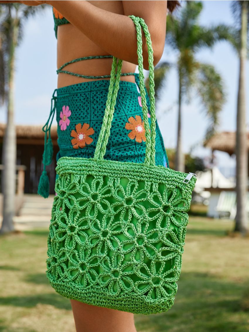 Flower Decor Straw Bag
