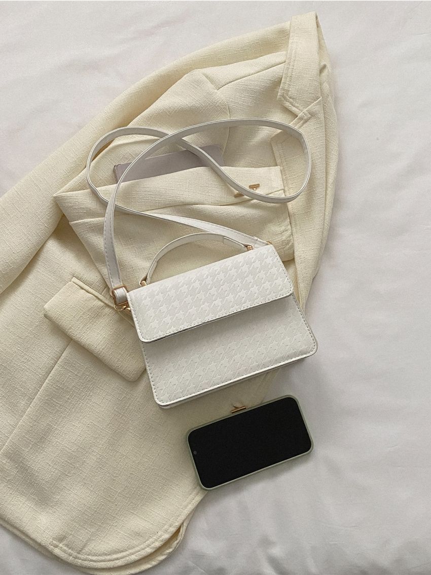 Geometric Embossed Flap Square Bag