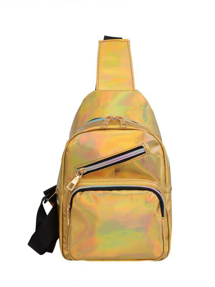 Holographic Zip Front Sling Bag
