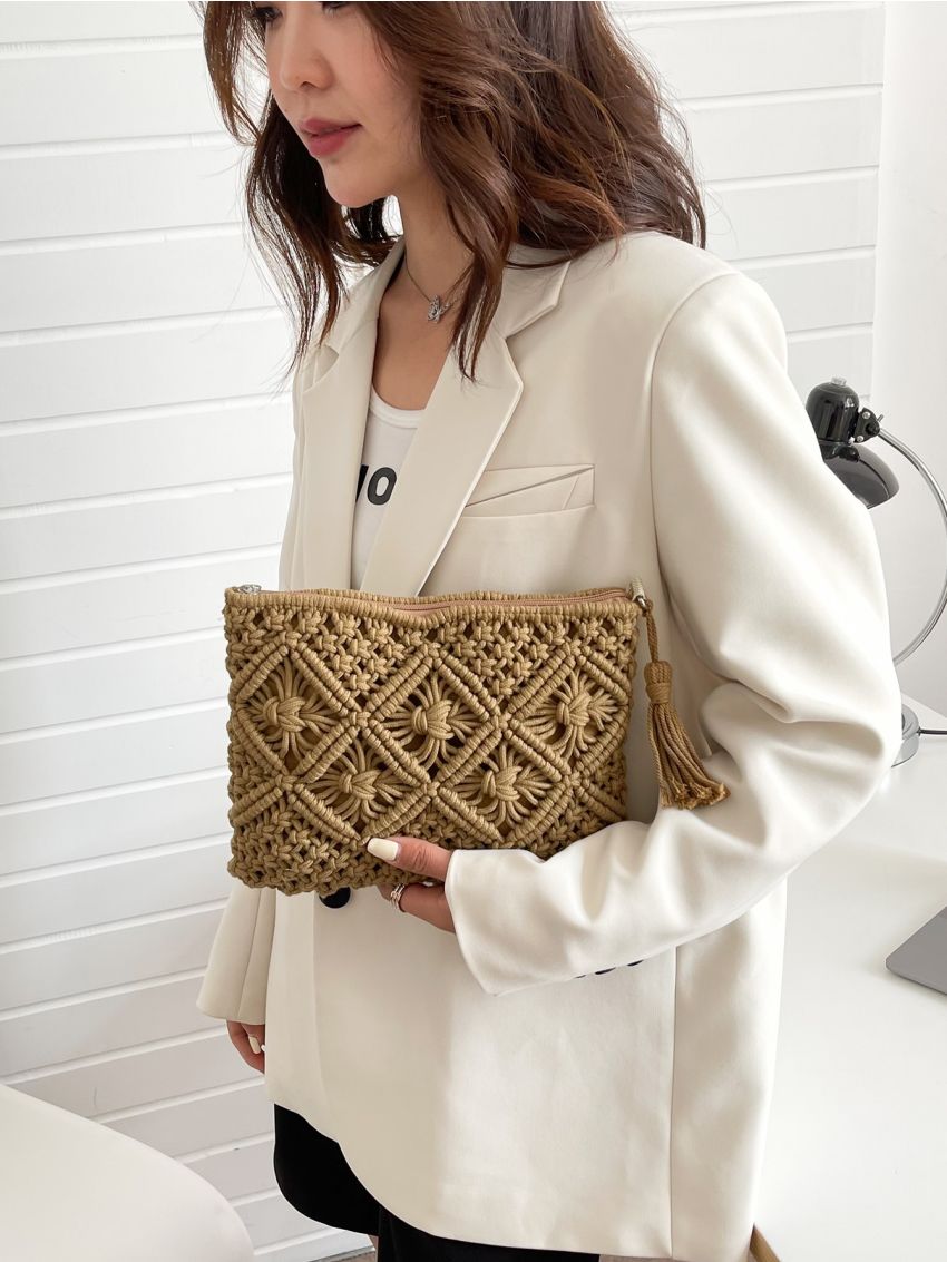 Tassel Decor Crochet Bag