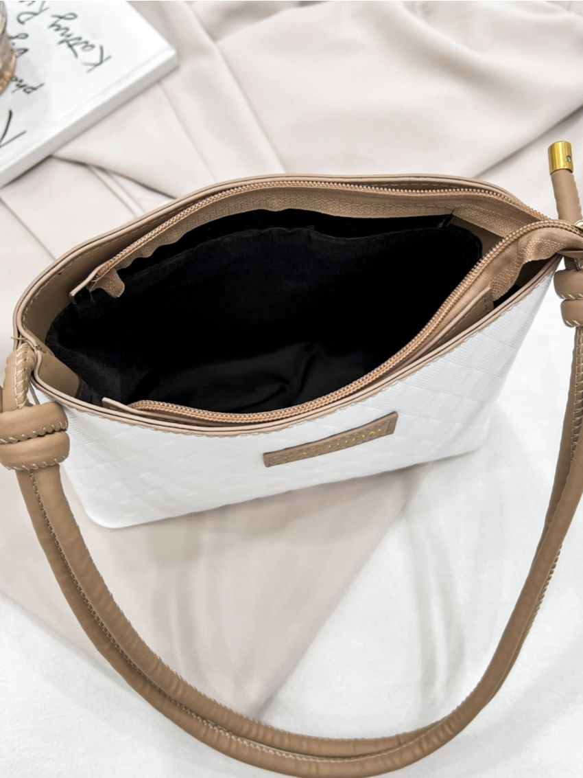 Geometric Embossed Letter Patch Decor Square Bag