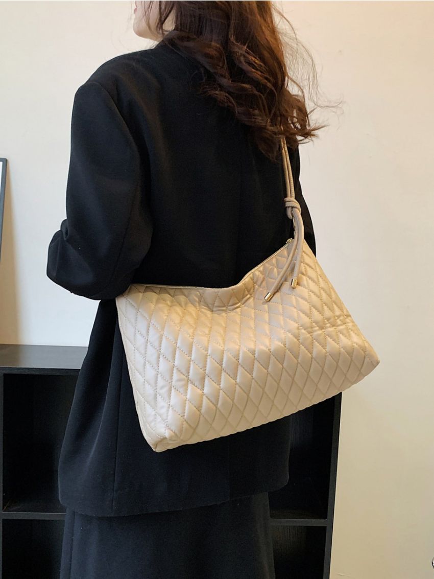 Quilted Detail Zipper Hobo Bag