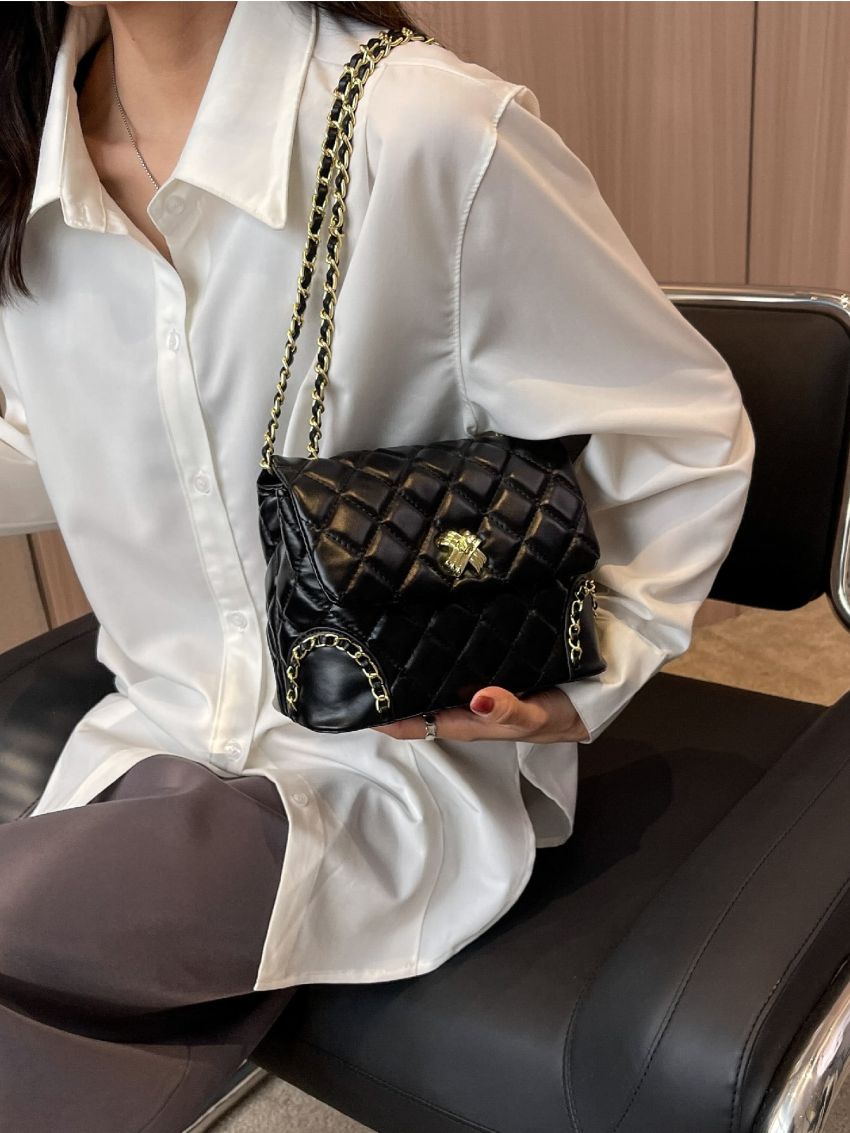 Mini Quilted Pattern Chain Decor Square Bag