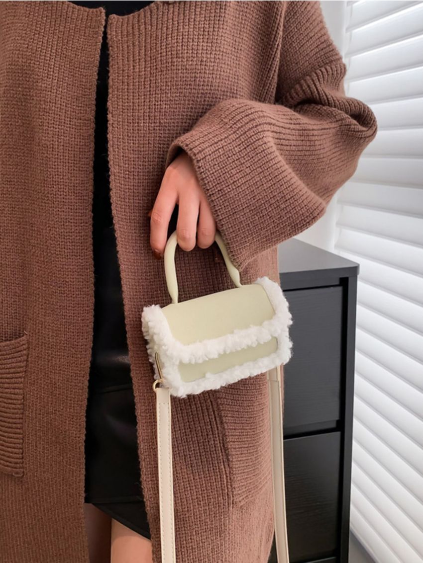 Mini Fuzzy Trim Flap Square Bag