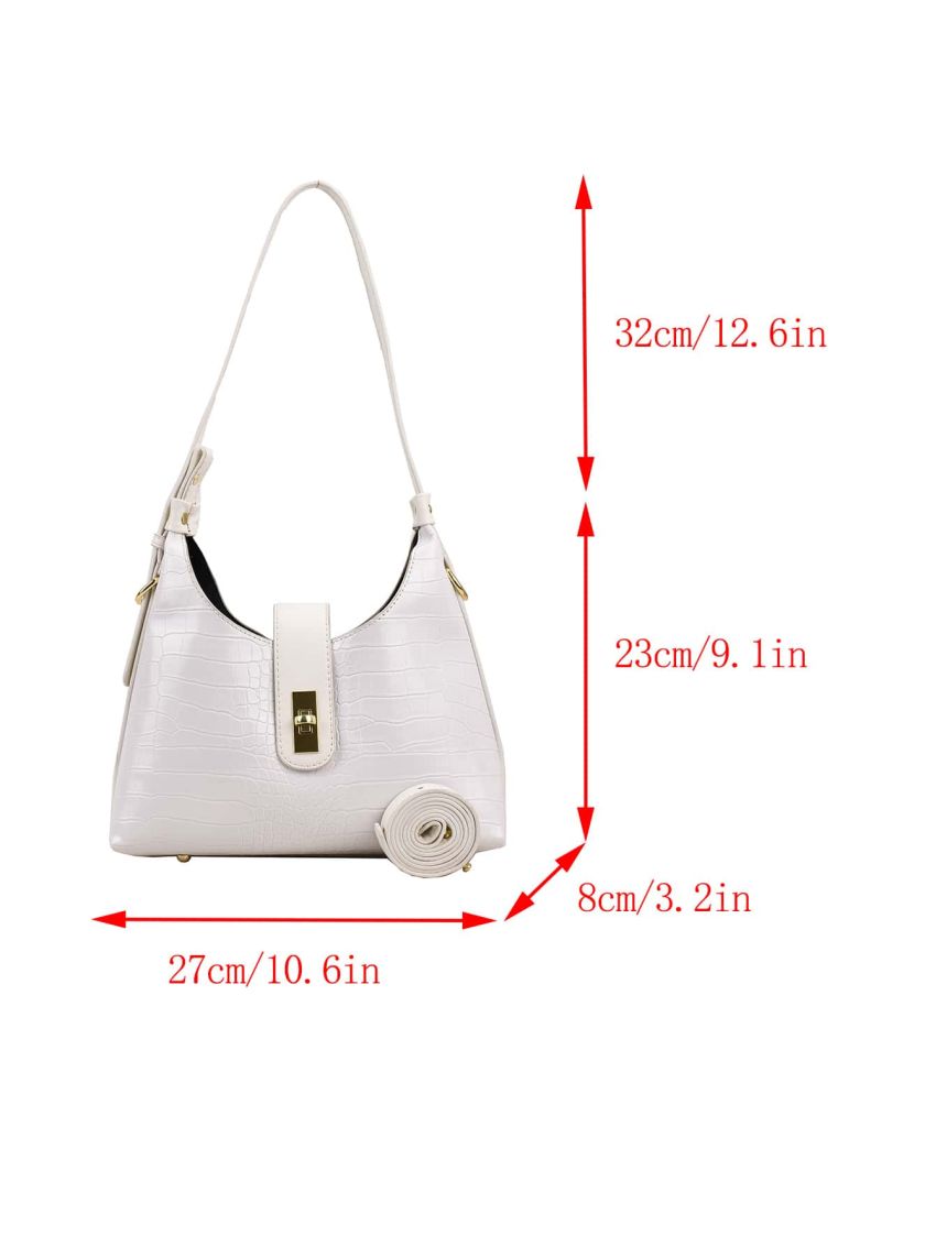 Crocodile Embossed Twist Lock Hobo Bag