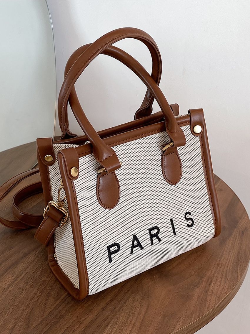 Mini Letter Embroidered Contrast Binding Square Bag