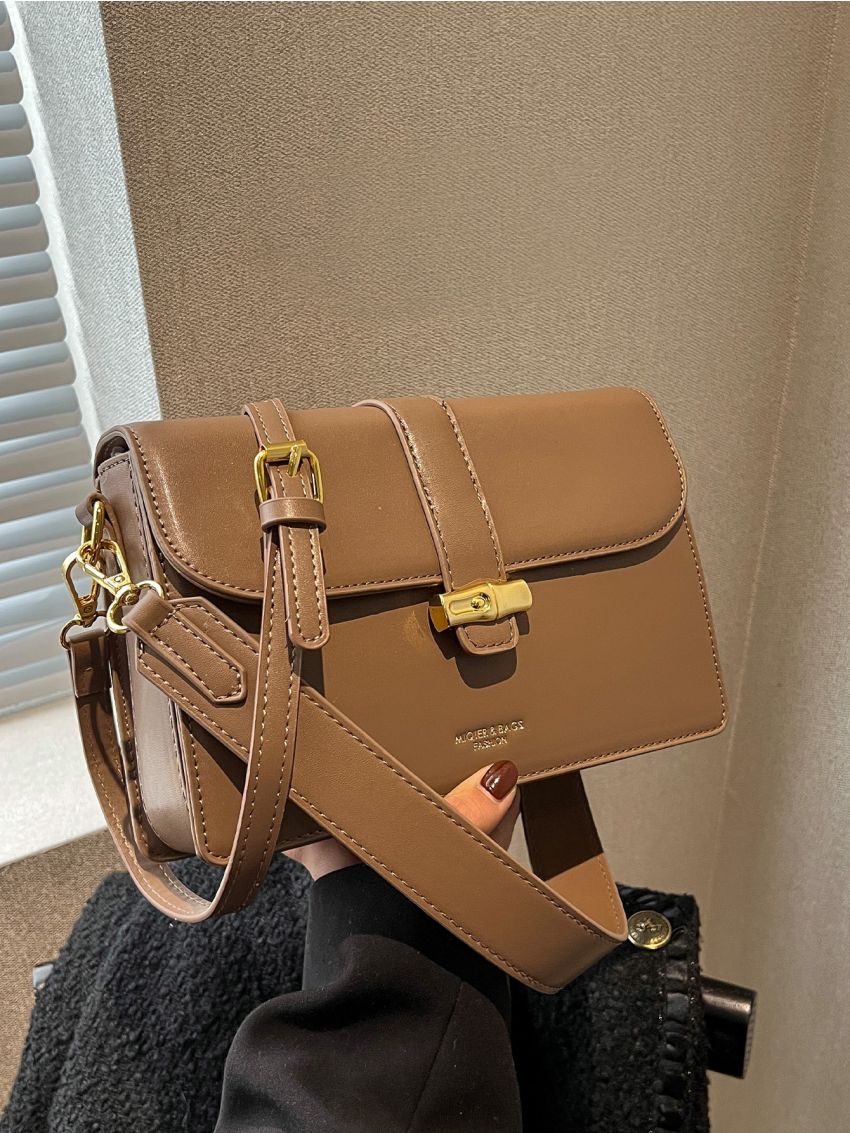 Letter Detail Flap Square Bag