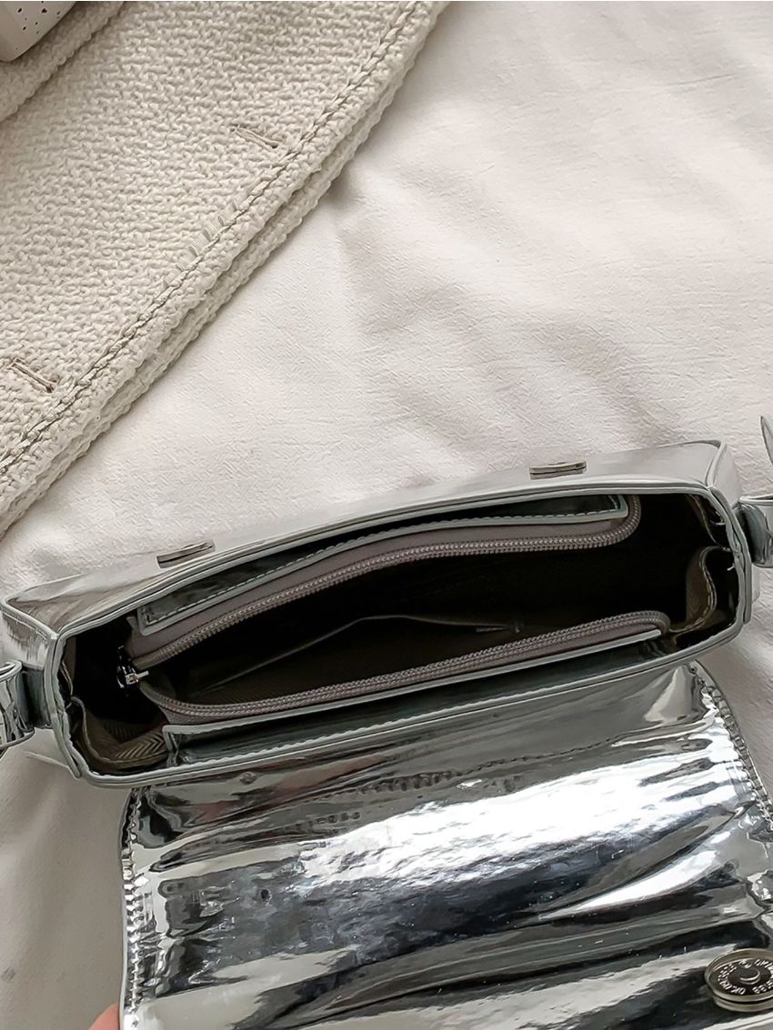 Minimalist Metallic Flap Baguette Bag